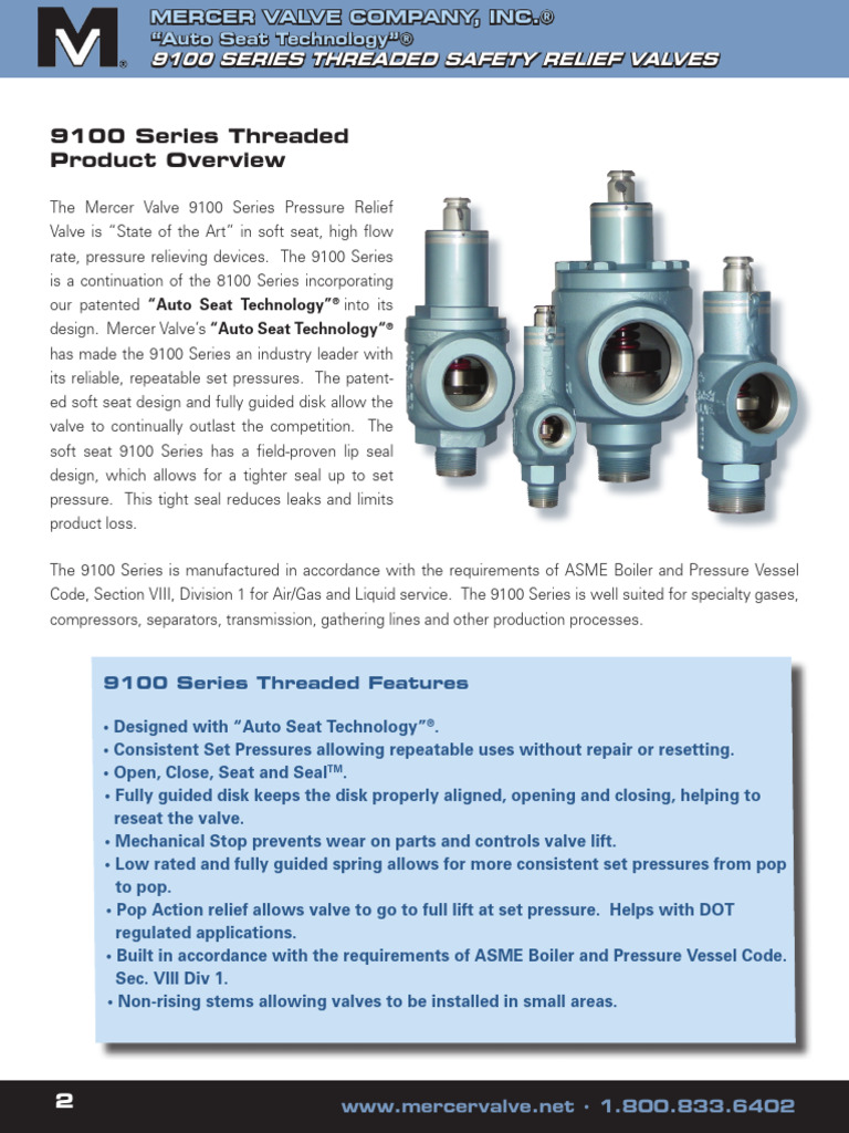 Mercer Valve 9100 Series Relief Valves | PDF | Valve | Steel