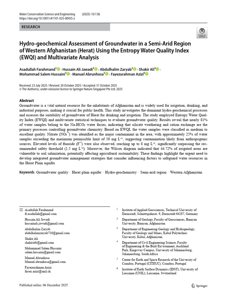 Groundwater Quality Assessment in Herat | PDF | Groundwater | Water