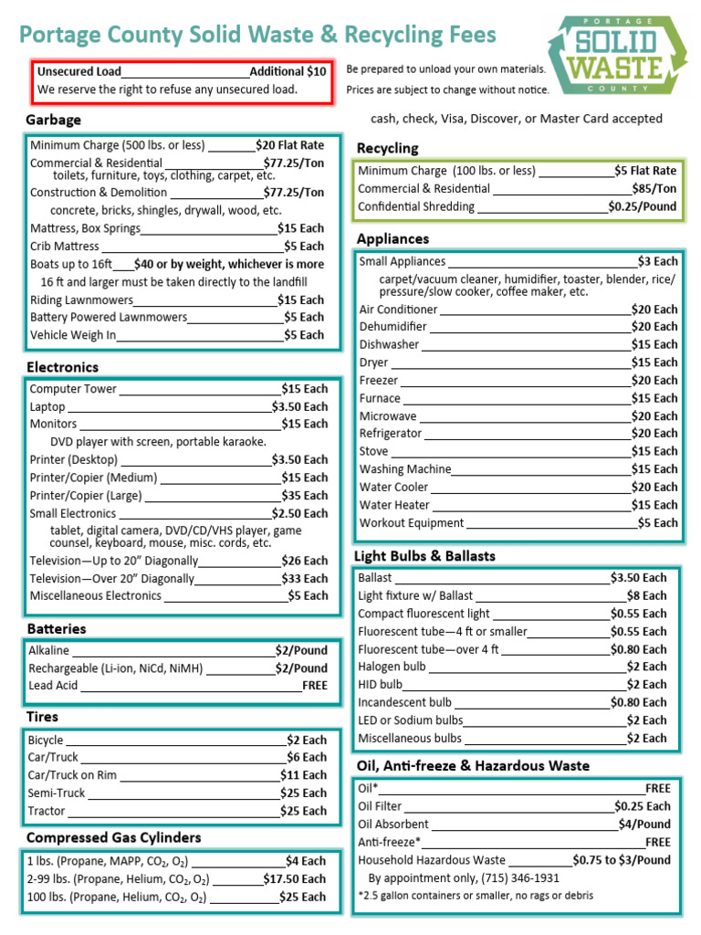 Portage County Waste Disposal Fees | PDF | Home Appliance | Waste