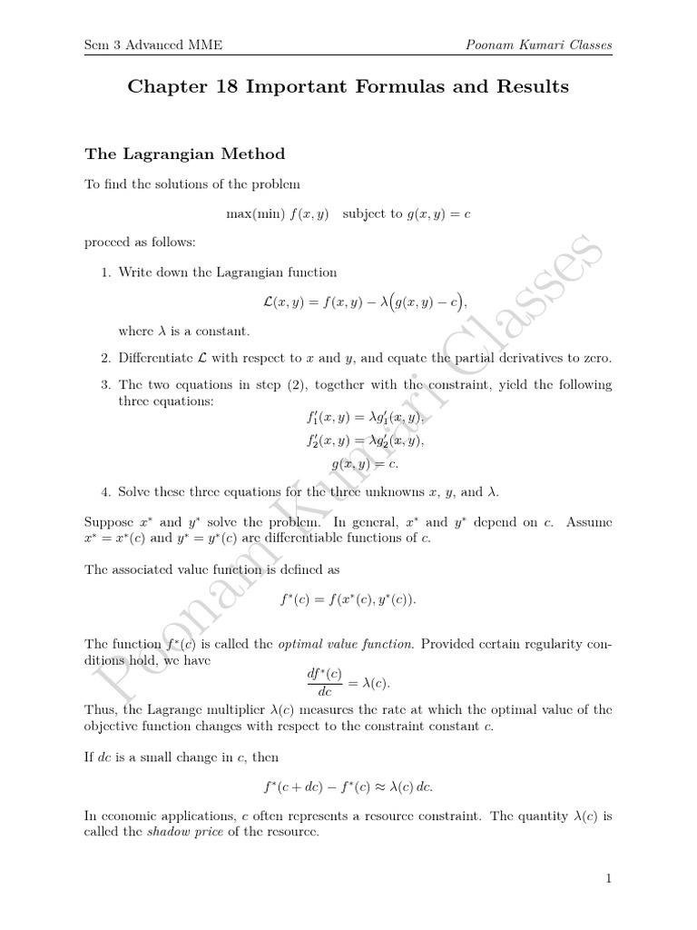 Lagrangian Method in Optimization | PDF | Mathematical Relations ...