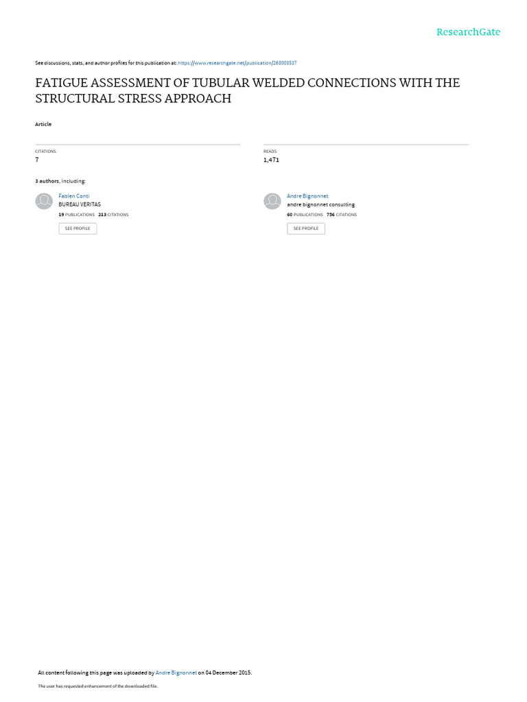 Fatigue Assessment of Welded Tubular Joints | PDF | Fatigue (Material ...