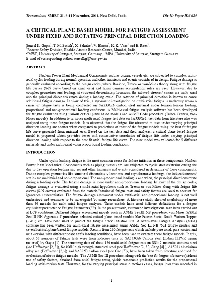 Critical Plane Model for Multi-Axial Fatigue | PDF | Fatigue (Material ...