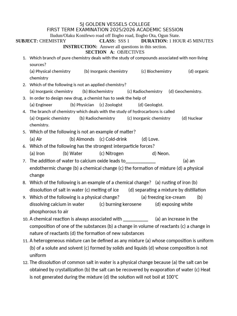 Chemistry SS1 | PDF | Chemical Substances | Chemistry