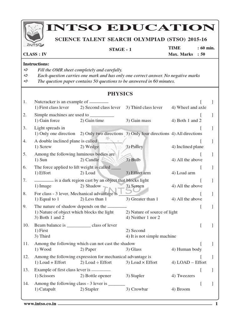 Class 4 Science Olympiad Questions | PDF | Chemical Elements | Chemical ...