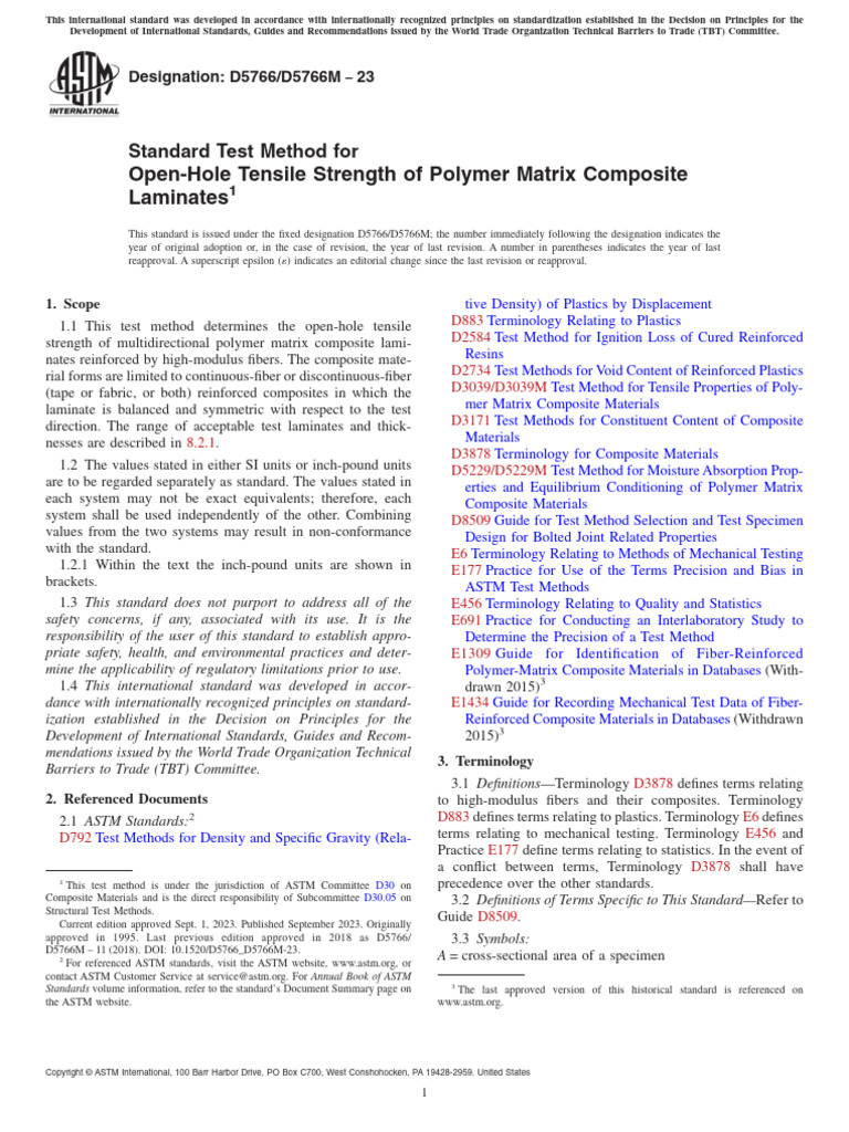 D5766M-23 Standard Test Method For Open-Hole Tensile Strength of ...