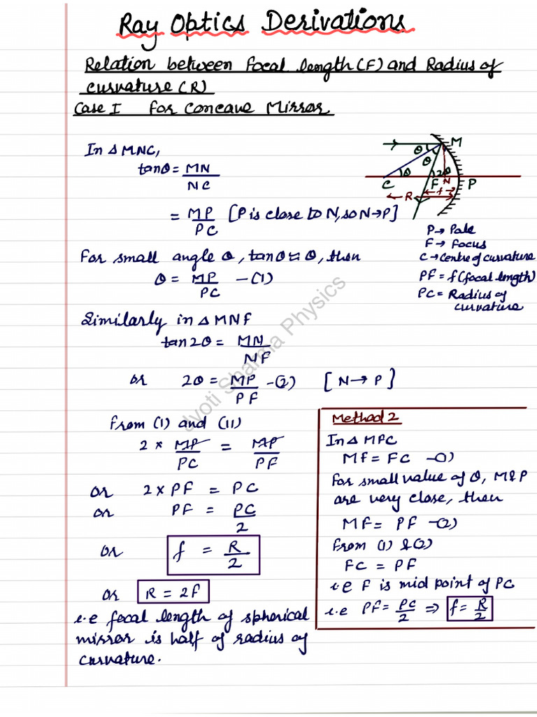 CH.9 Ray Optics Derivations | PDF