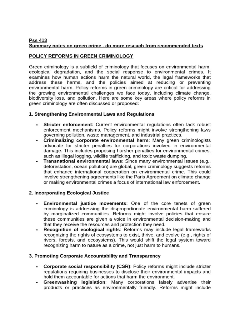 Pss 413 Notes On Policies and Combating Green Crime-1 | PDF ...