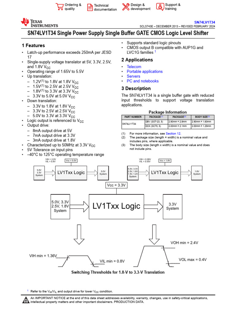 SN74LV1T34 CMOS Logic Level Shifter | PDF | Cmos | Electrostatic Discharge