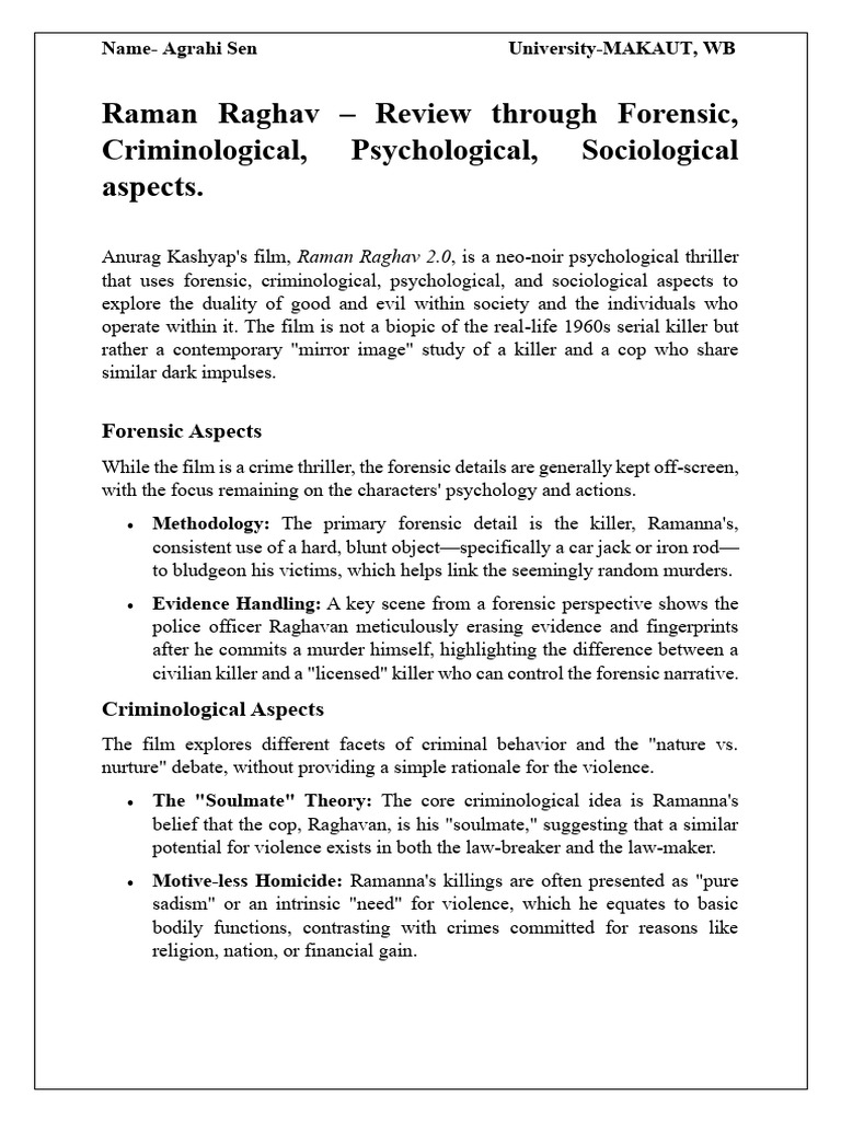 Raman Raghav 2.0: A Multi-Faceted Analysis | PDF | Criminology ...