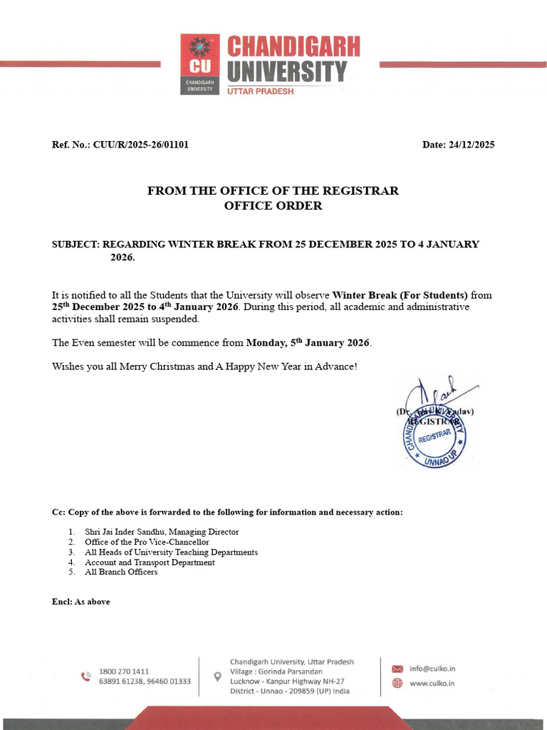 Winter Break Notice for Students 2025-26 | PDF