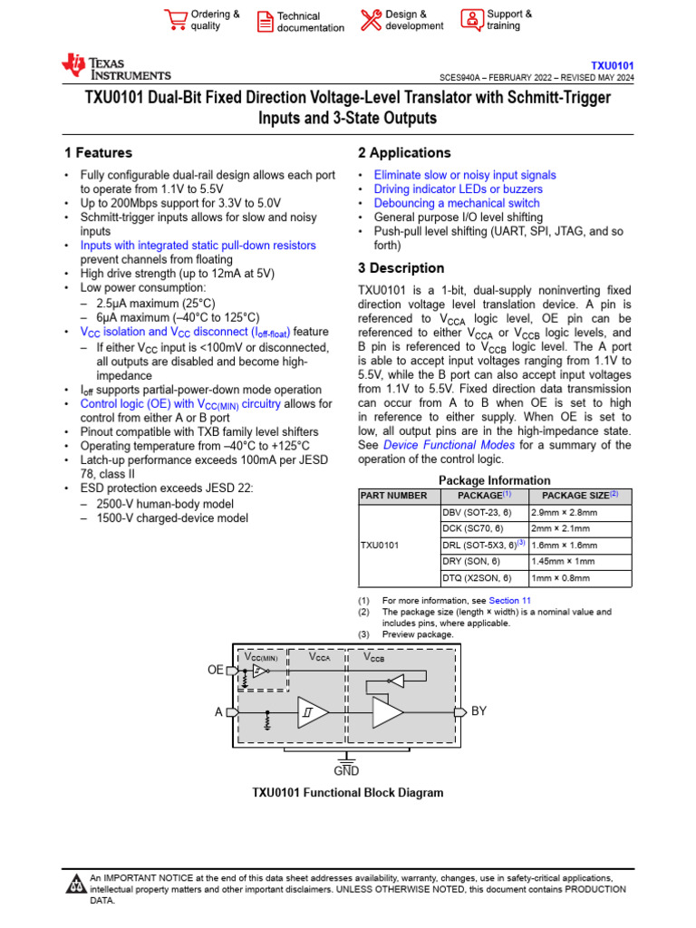 TXU0101 Voltage Level Translator Guide | PDF | Electrical Circuits ...