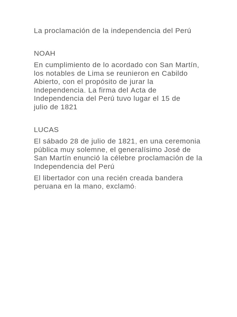 La Proclamación de La Independencia Del Perú | PDF