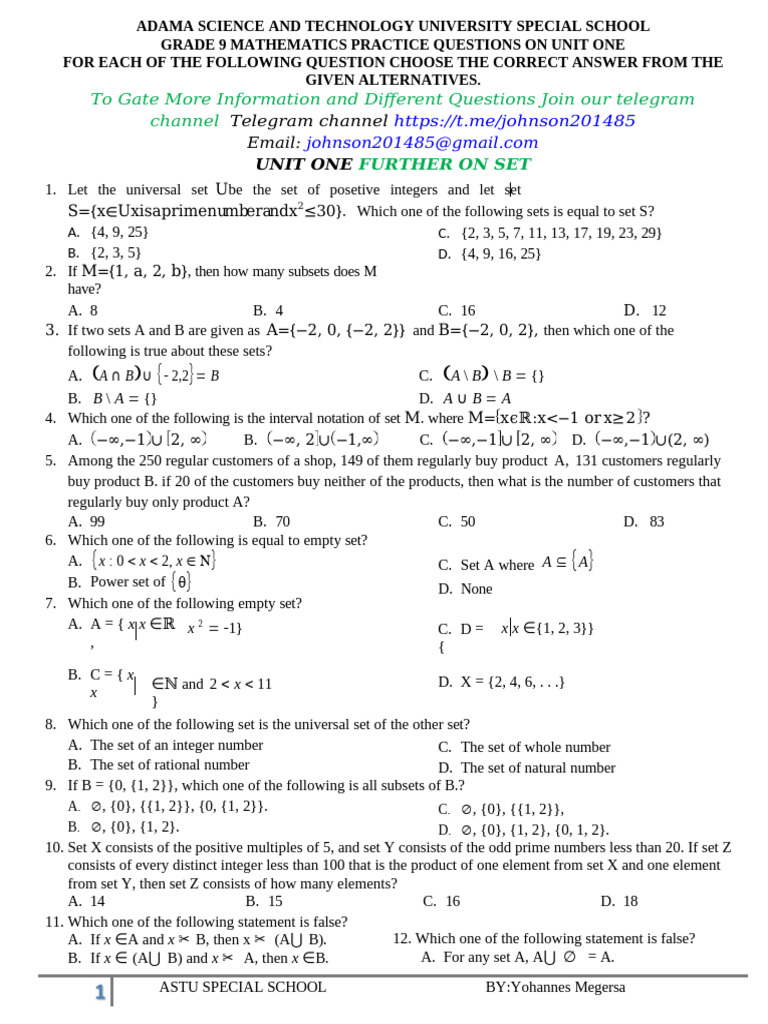 g9 Practice Qurstion on Unit One | PDF | Mathematics | Number Theory