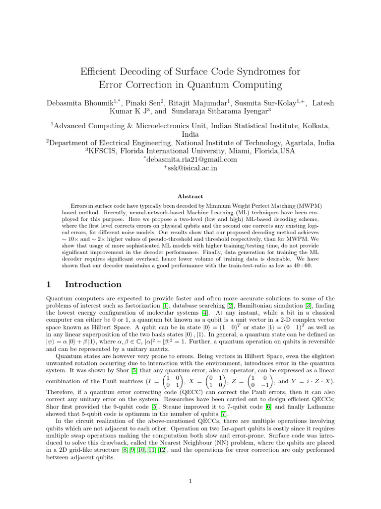 ML-Based Surface Code Decoding for Quantum Error Correction | PDF ...