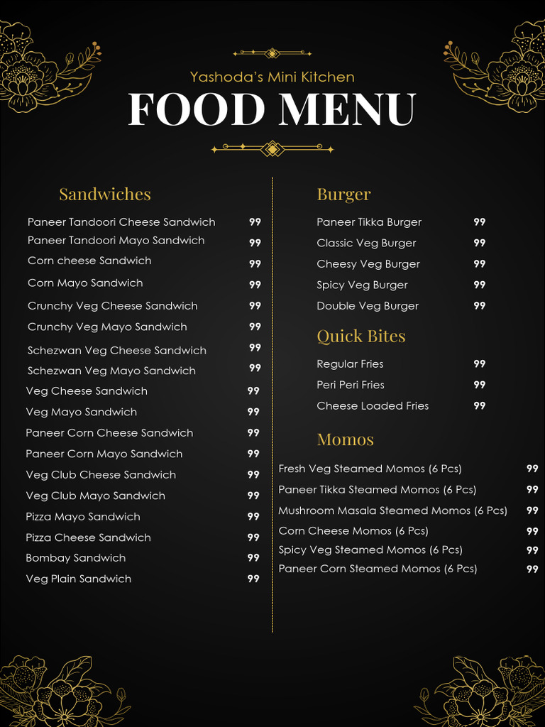 Black Gold Elegant Food Menu PDF | PDF | Hamburgers | Pasta