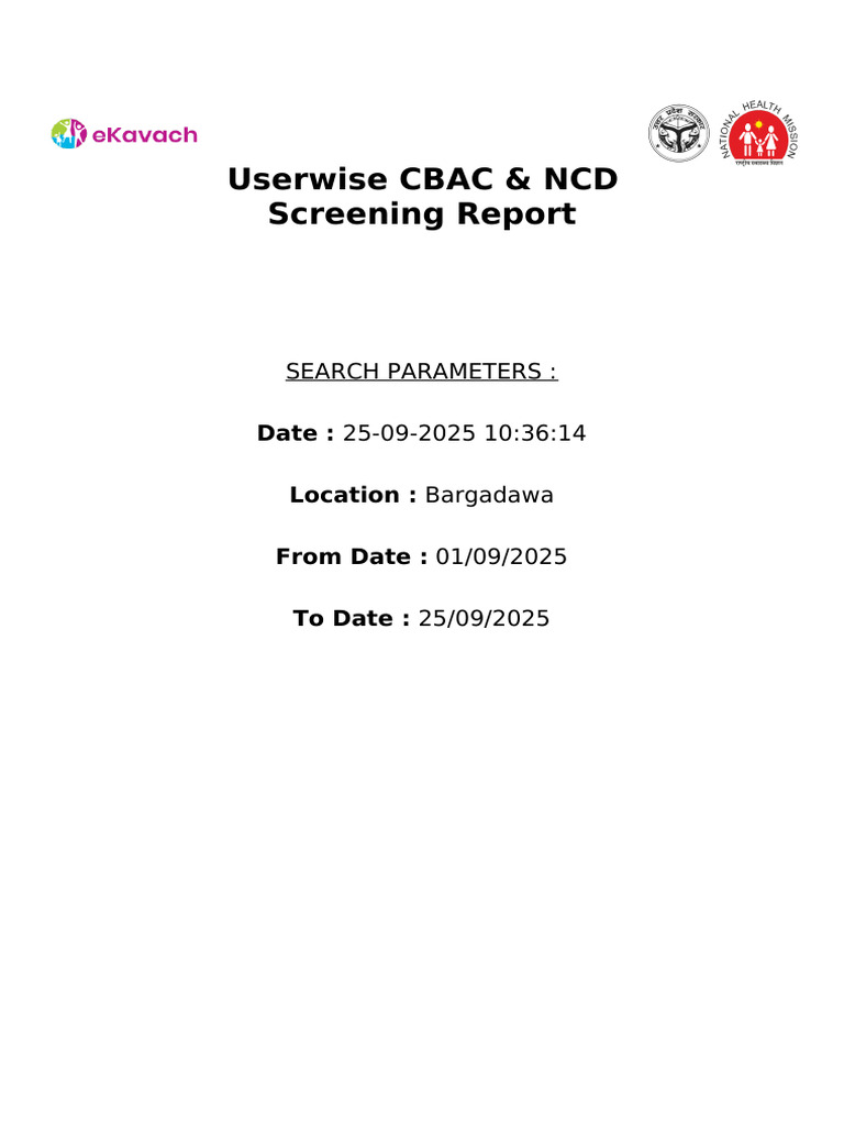 Userwise CBAC & NCD Screening Report - 1758776775548 | PDF
