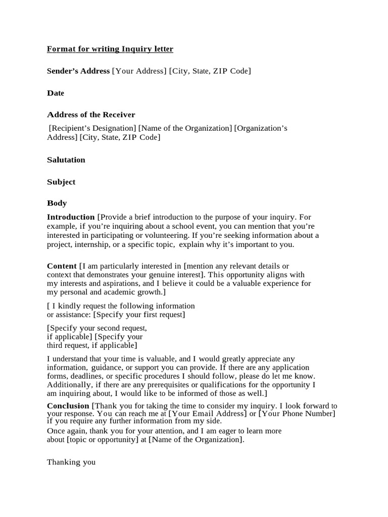 Inquiry Letter Format and Examples | PDF | Cricket