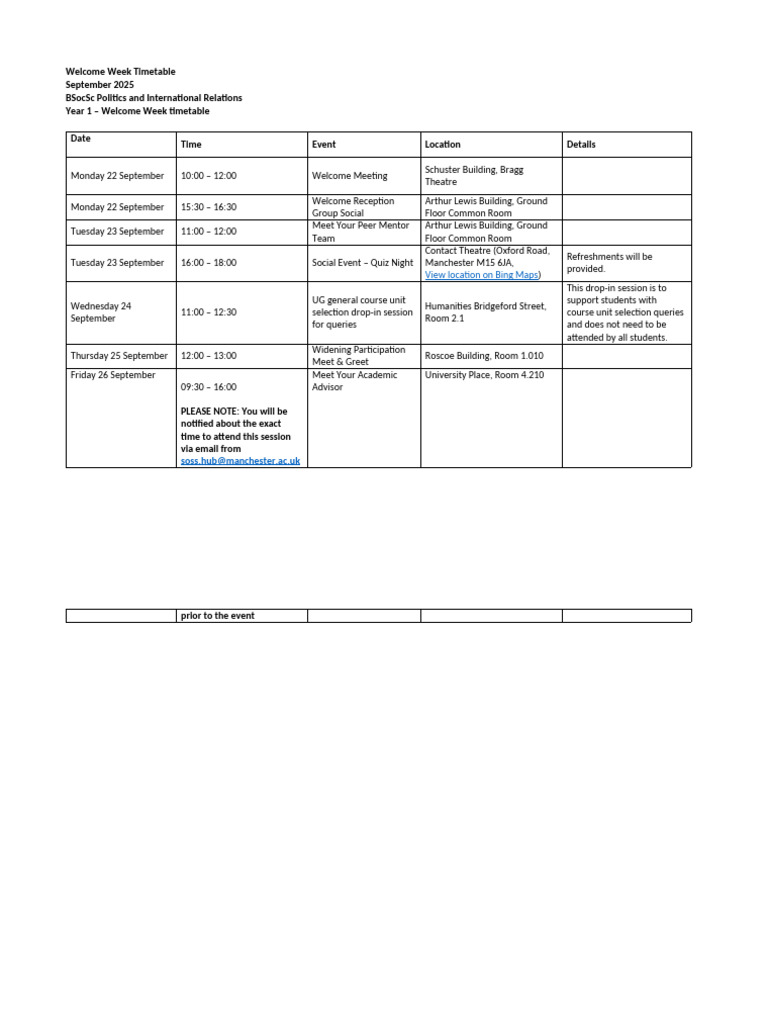 Year 1 – BSocSc Politics and International Relations Welcome Week ...