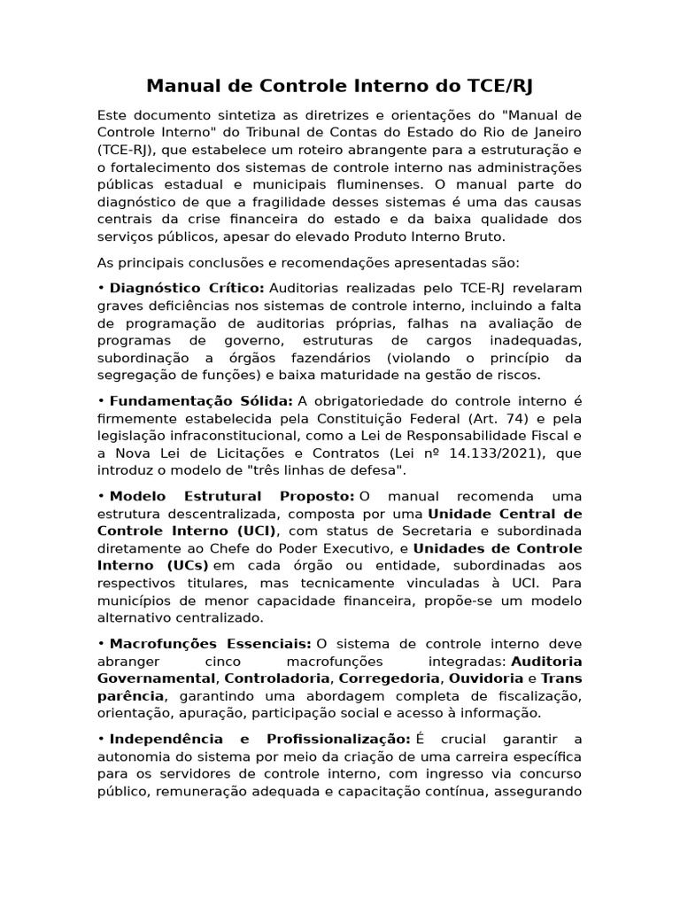 Controle Interno no TCE/RJ: Diretrizes e Estrutura | PDF | Auditoria ...