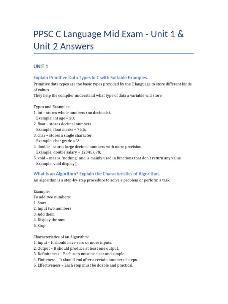 PPSC_C_Language_Mid_Exam_Answers (4) | PDF | Software Development ...