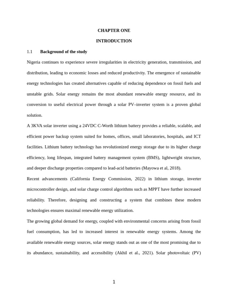 Chapter One to Three Design and Construction of a 3KVA Solar Inverter ...