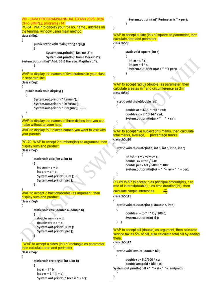 Viii Ch-5 ,Ch-6 Java Program Solutions 25 - 26 | PDF | Parameter ...
