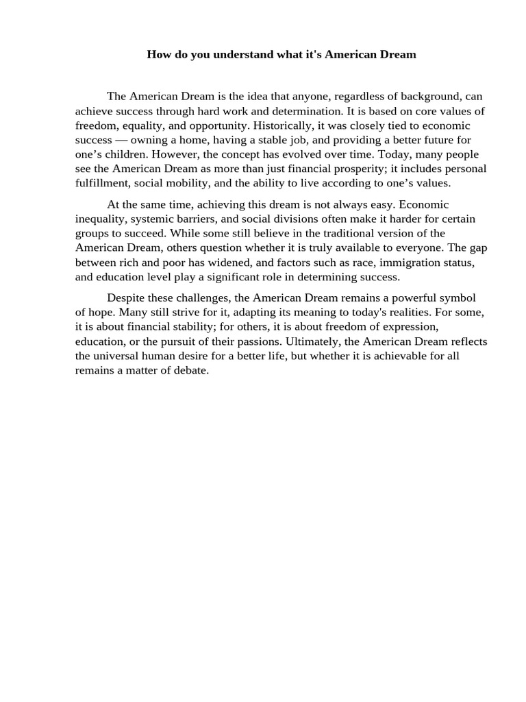 Understanding the American Dream Today | PDF