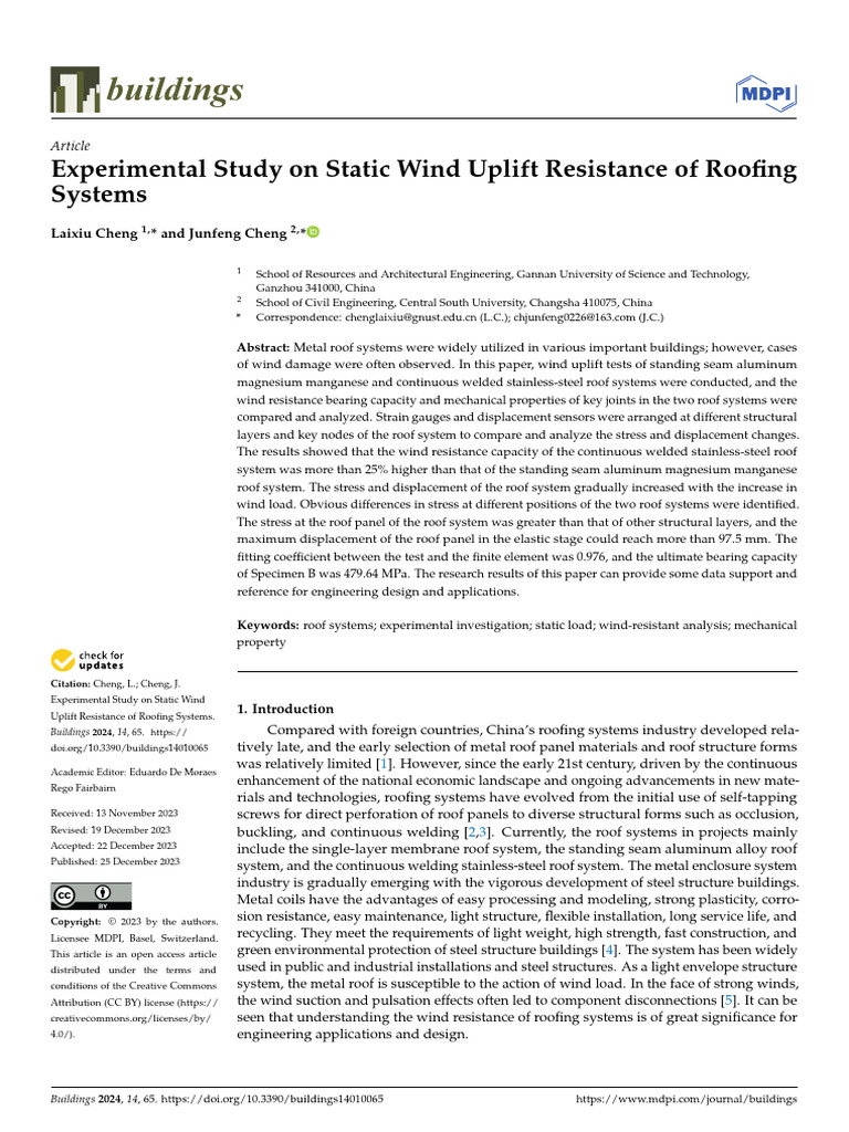 Wind Uplift Resistance of Roofing Systems | PDF