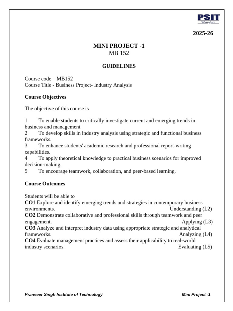 MBA Industry Analysis Mini Project Guide | PDF | Swot Analysis | Business