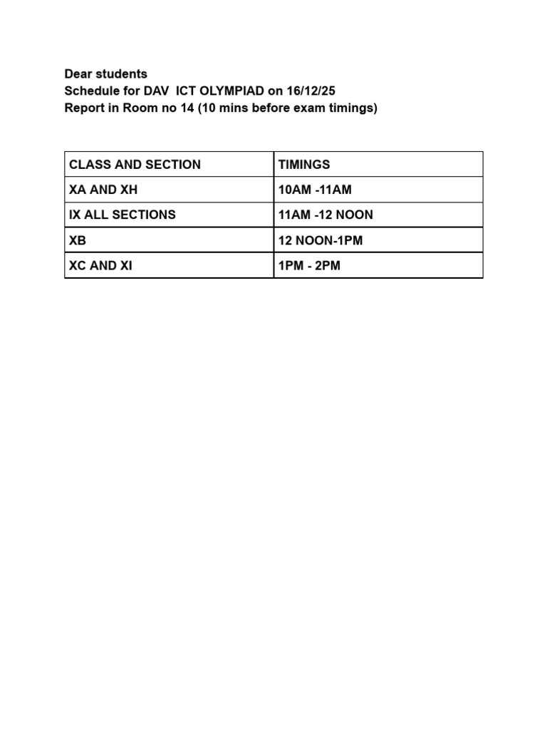 Dav Olympiad Schedule 25 | PDF