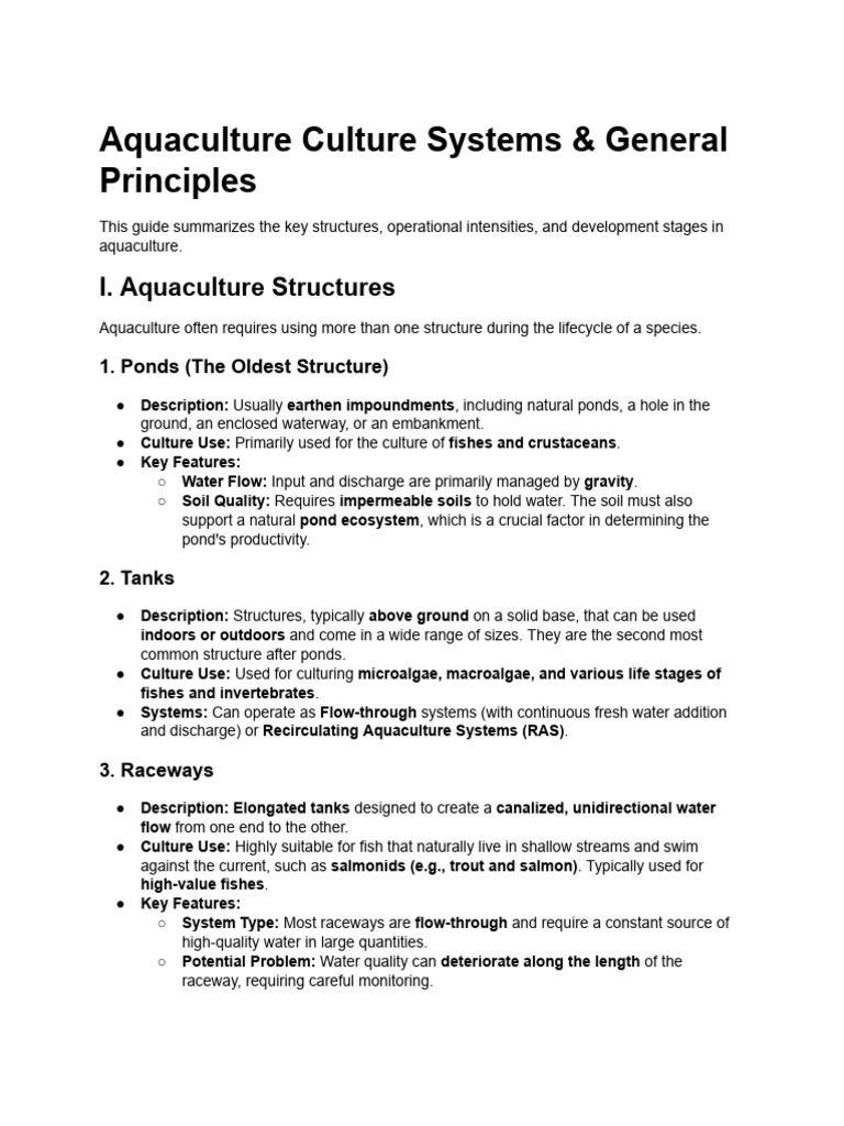 Aquaculture Culture Systems General Principles S Pdf