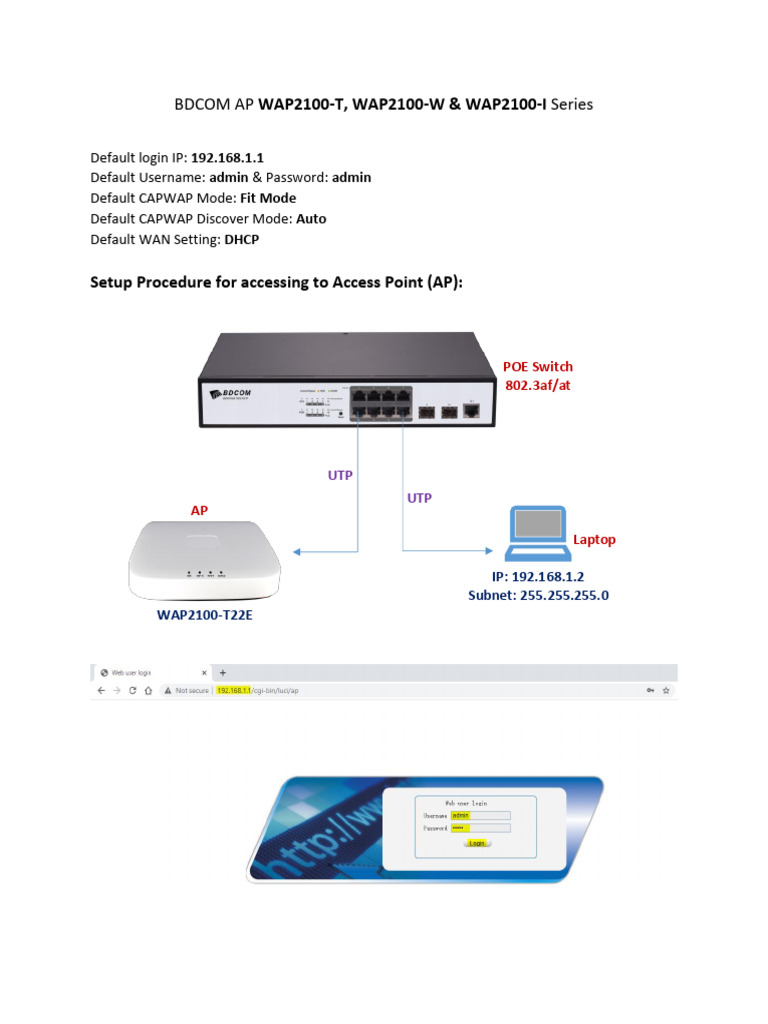 BDCOM WAP2100 Series AP Setup Guide | PDF | Ip Address | Local Area Network