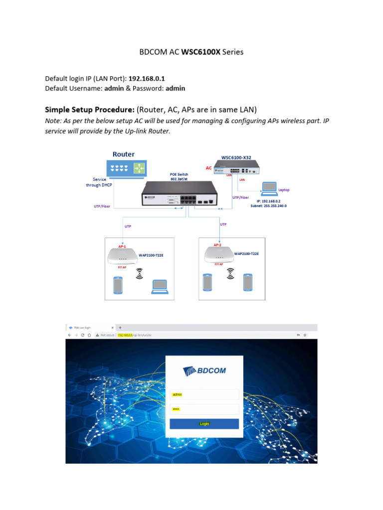 BDCOM WSC6100X Setup Guide | PDF | Ip Address | Local Area Network