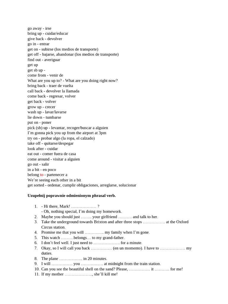 Common Phrasal Verbs and Exercises | PDF