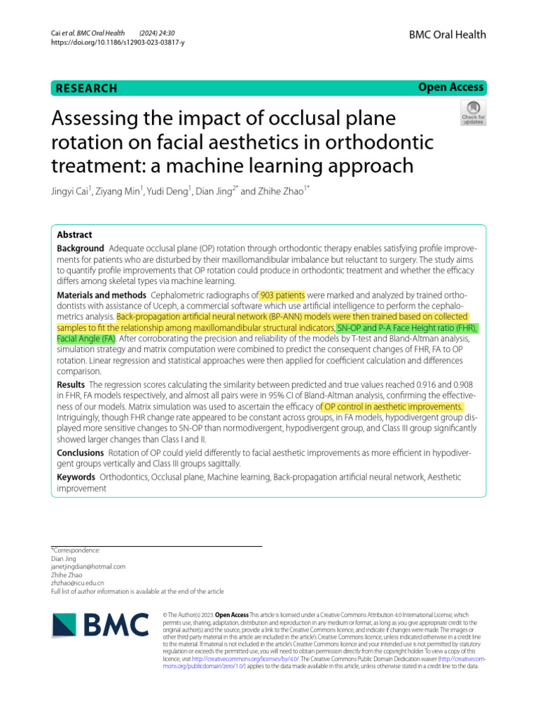 11. Assessing the Impact of Occlusal Plane | PDF | Mean Squared Error