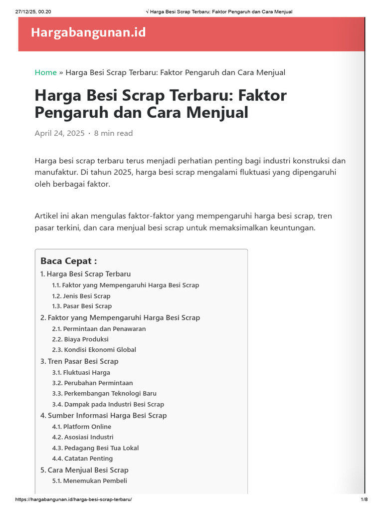 Harga Besi Scrap Terbaru - Faktor Pengaruh Dan Cara Menjual | PDF