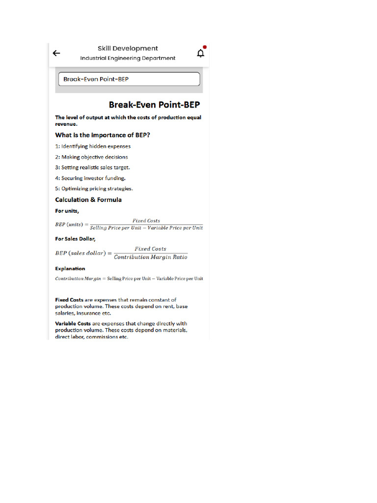 1. Break Even Point BEP | PDF