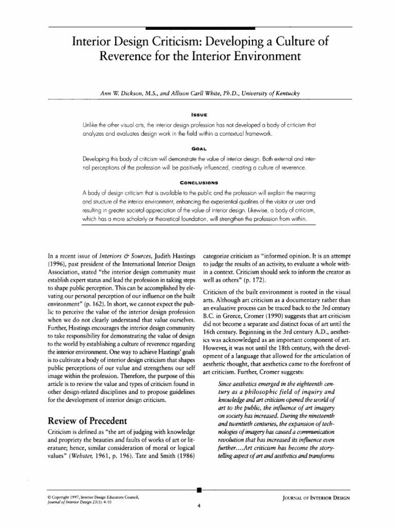 Dickson White 1997 Interior Design Criticism Developing a Culture of ...