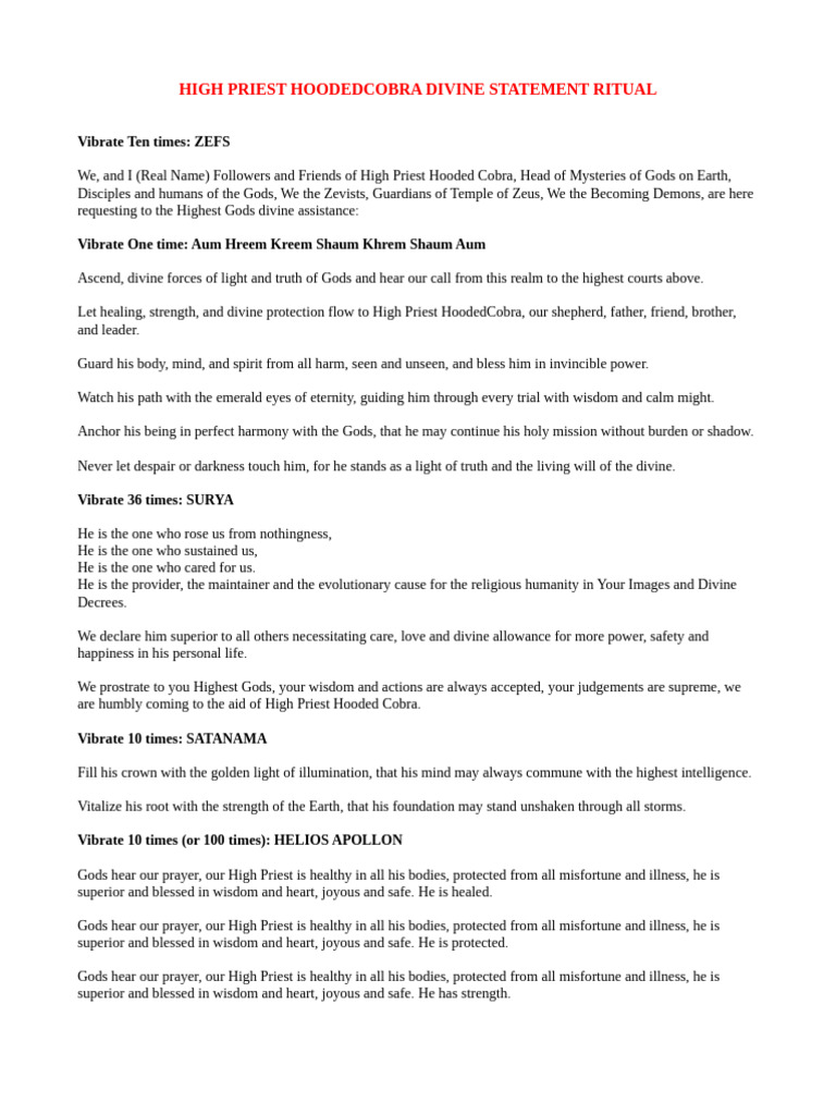 High Priest Hoodedcobra Divine Statement Ritual | PDF | Wisdom | Prayer