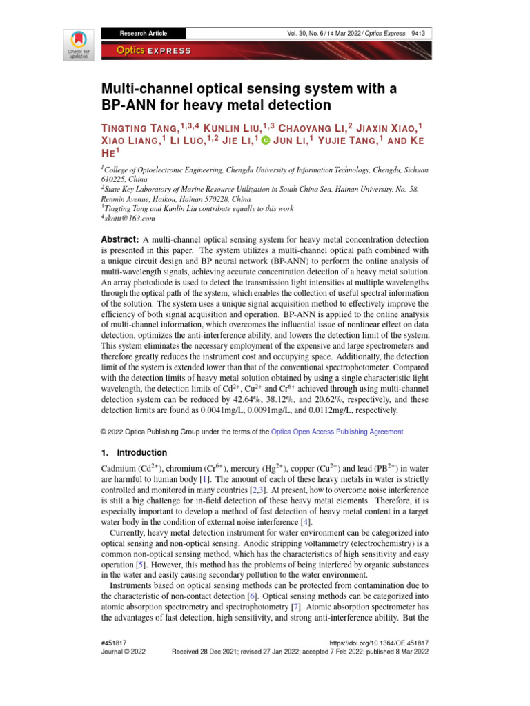 Multi-Channel Optical System for Heavy Metals | PDF | Spectrophotometry ...