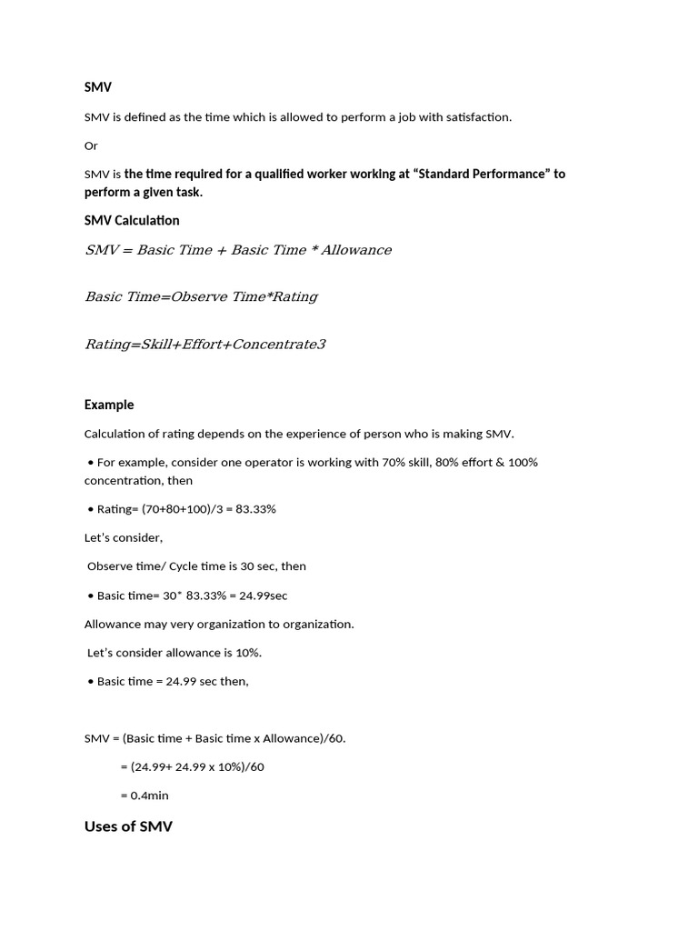 Understanding Standard Minute Value (SMV) | PDF