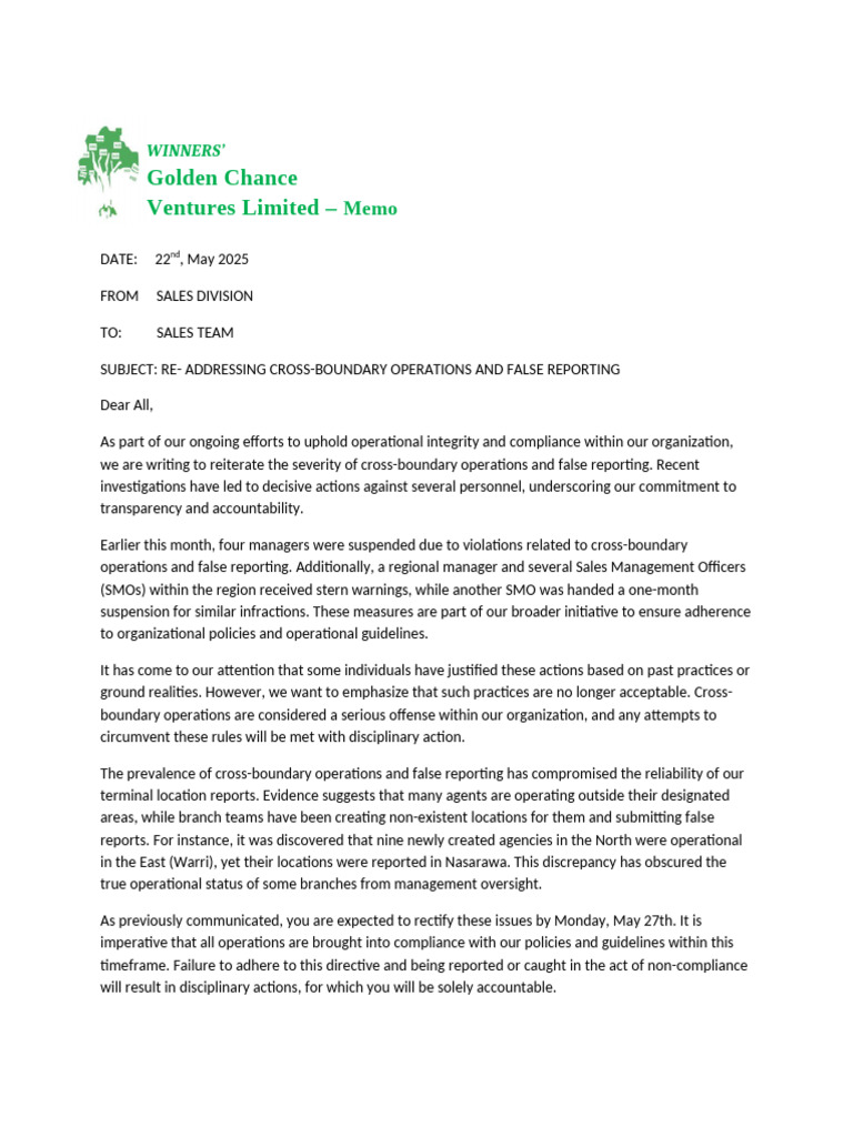 Cross Boundary Memo | PDF