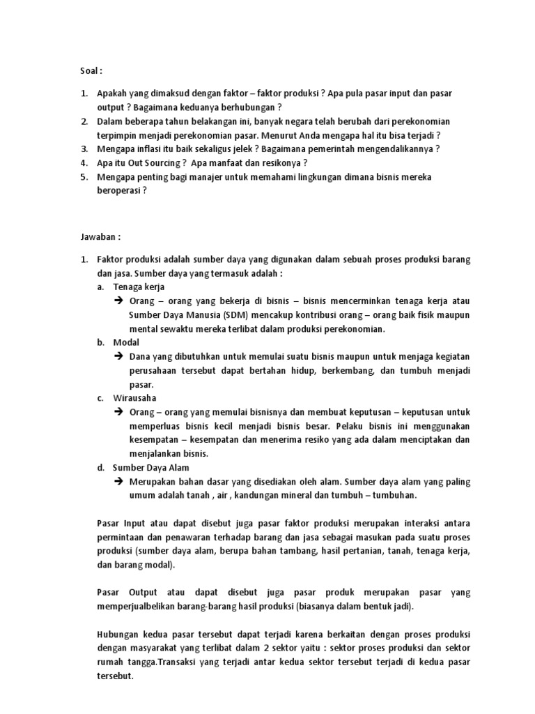 Tugas Jawaban Soal Pasar