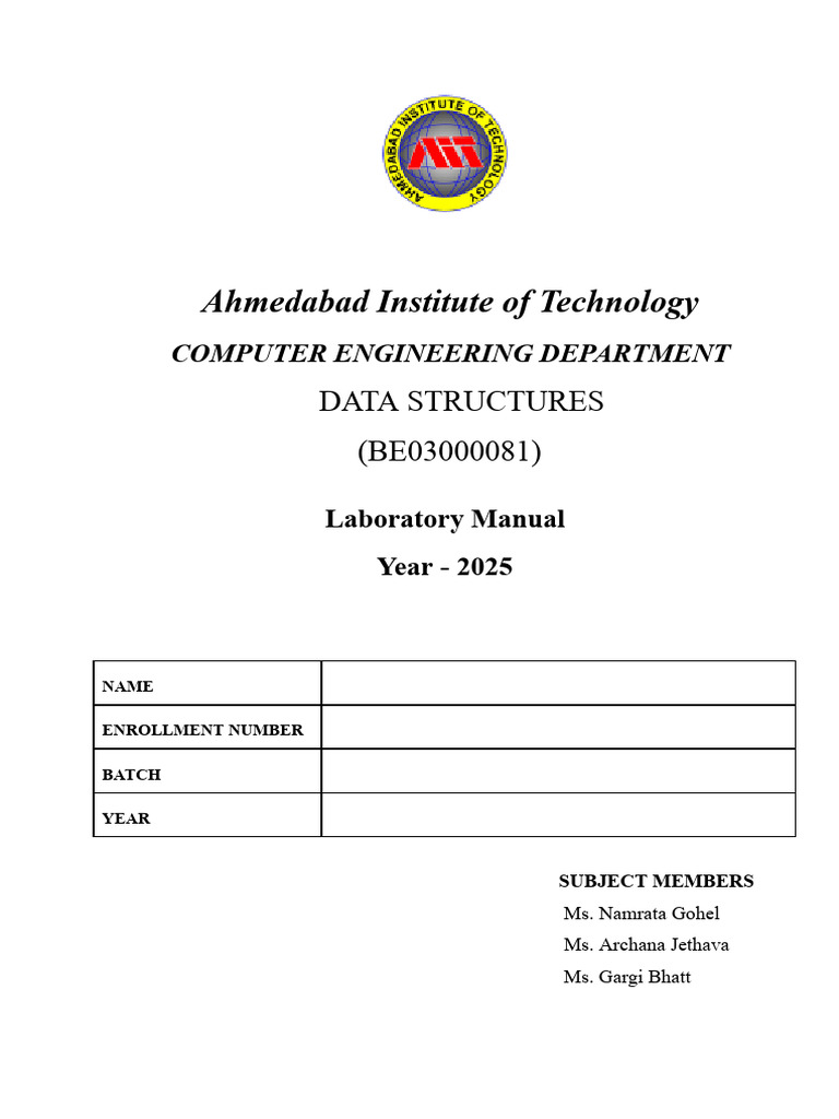 Data Structures Lab Manual 2025 | PDF | Pointer (Computer Programming ...