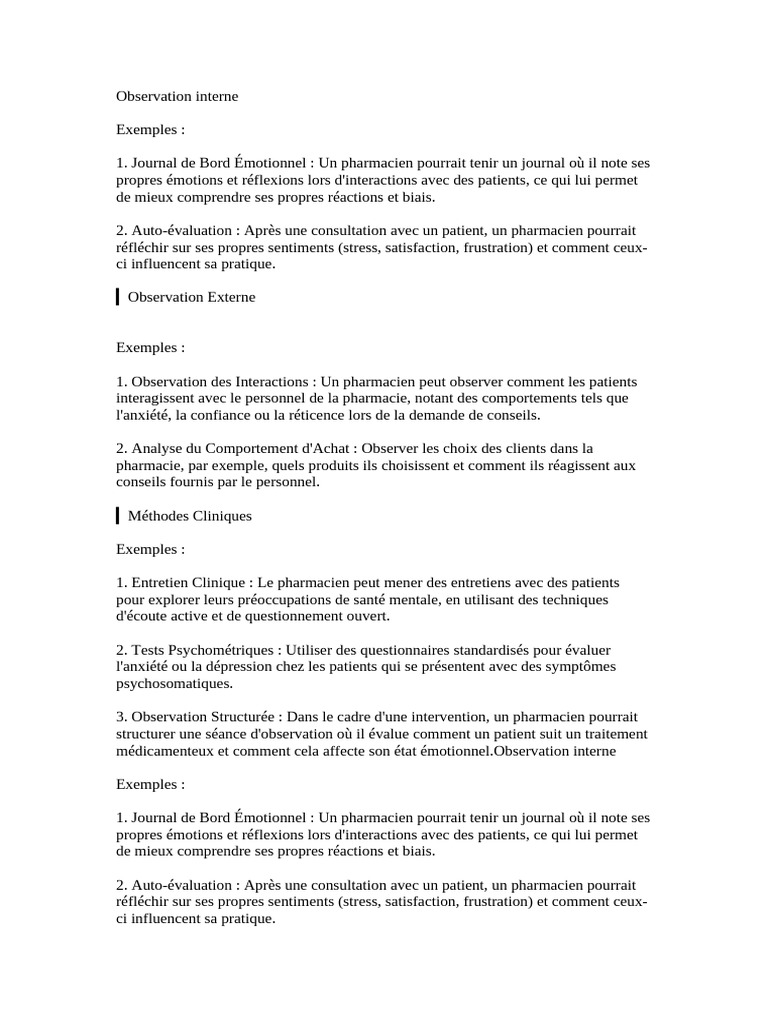 Observation et Évaluation en Pharmacie | PDF | Anxiété | Dépression ...