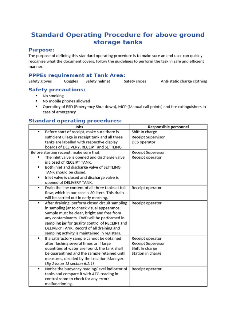 SOP for Above Ground Storage Tanks | PDF | Valve