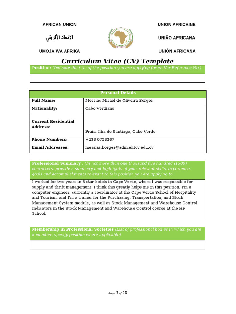CV Template for Hospitality Professionals | PDF