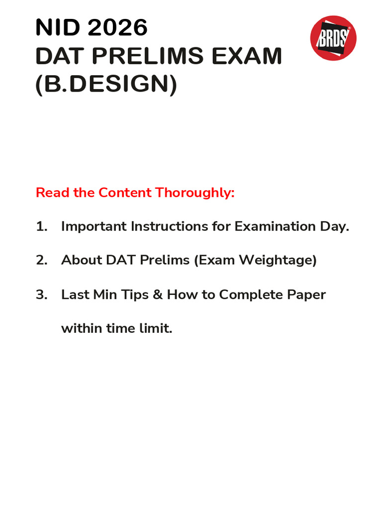 NID DAT Prelims Exam Guide 2026 | PDF | Pencil | Identity Document