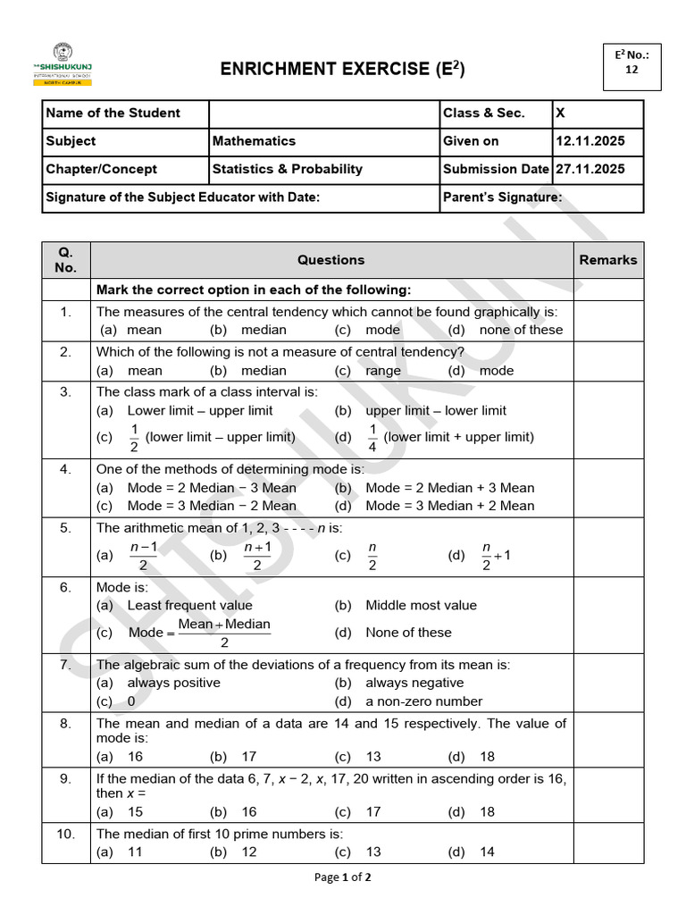 Statistics & Probability Exercises | PDF | Mean | Mode (Statistics)
