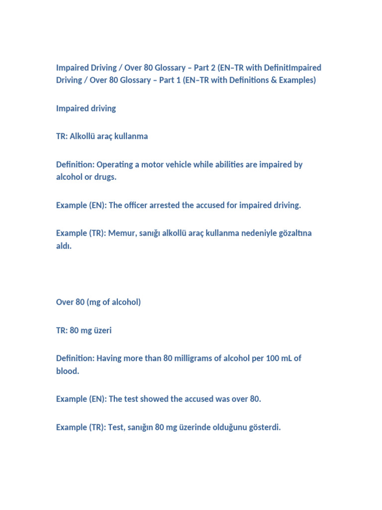 Impaired Driving Glossary: Terms & Definitions | PDF | Alcohol And ...